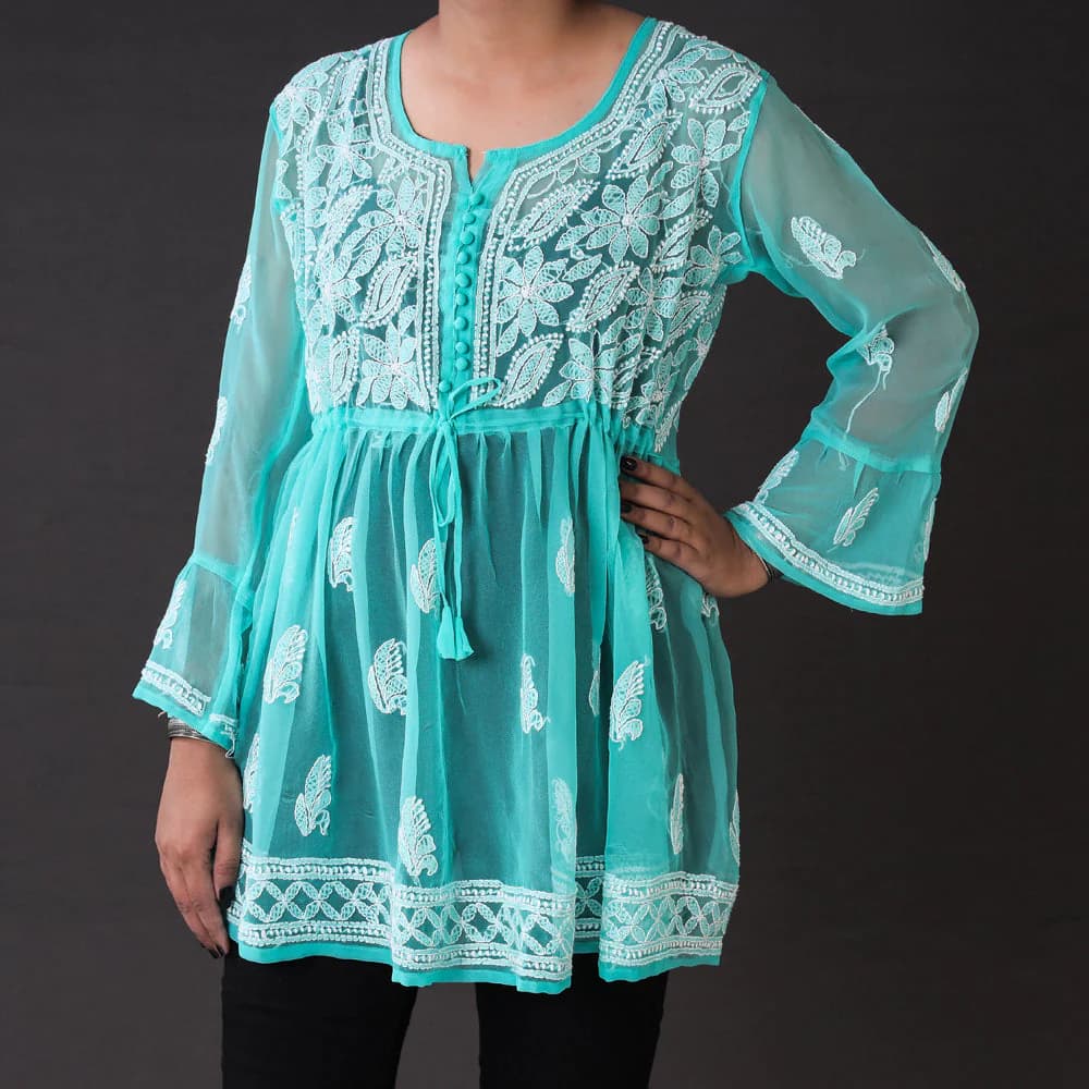 Chikankari Hand Embroidered Flared Kurta